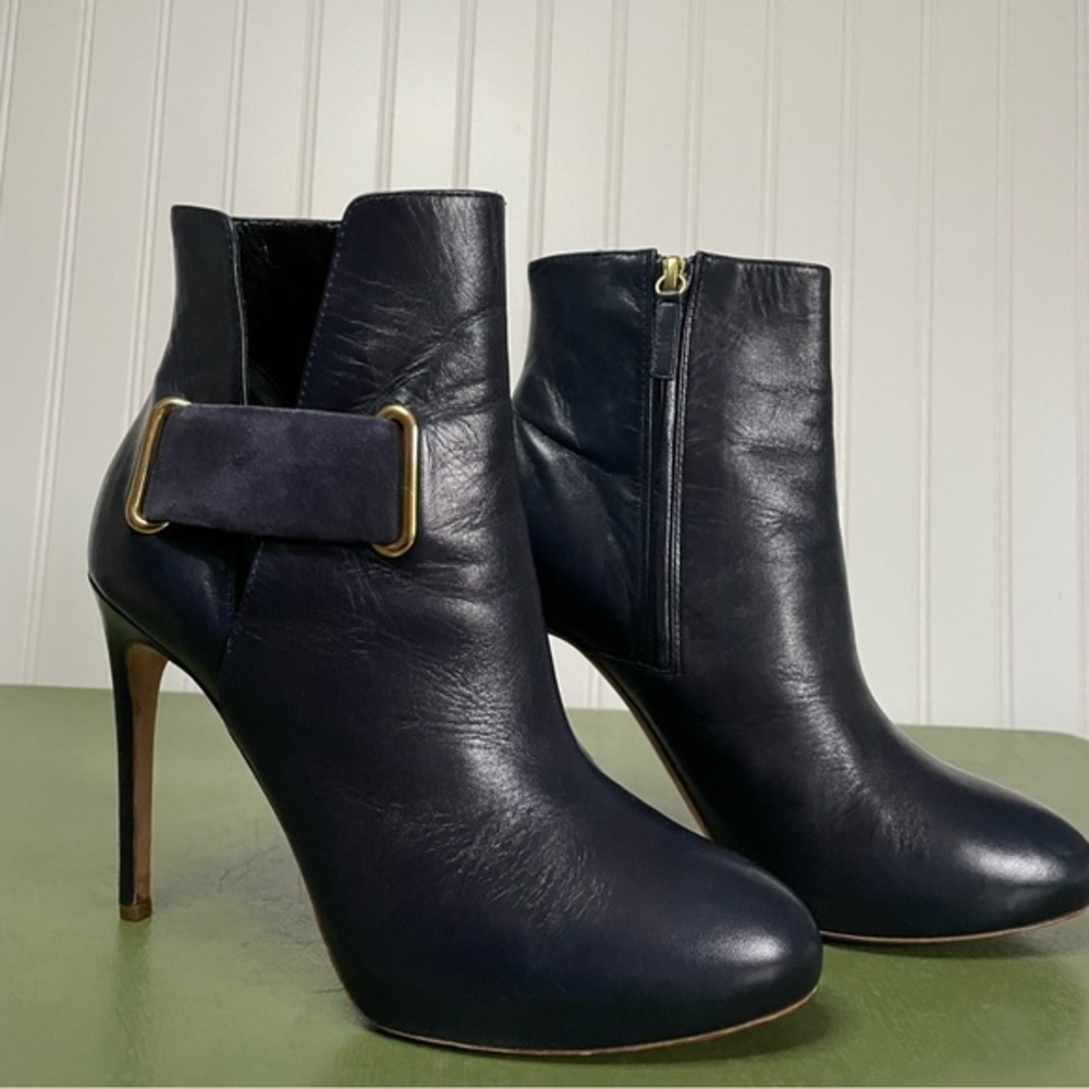 Rupert Sanderson Stiletto Heel Platform Ankle Boots/Booties in Navy Leather - Picture 2 of 14